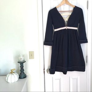 Anthropologie navy & ivory dress with lace-up back